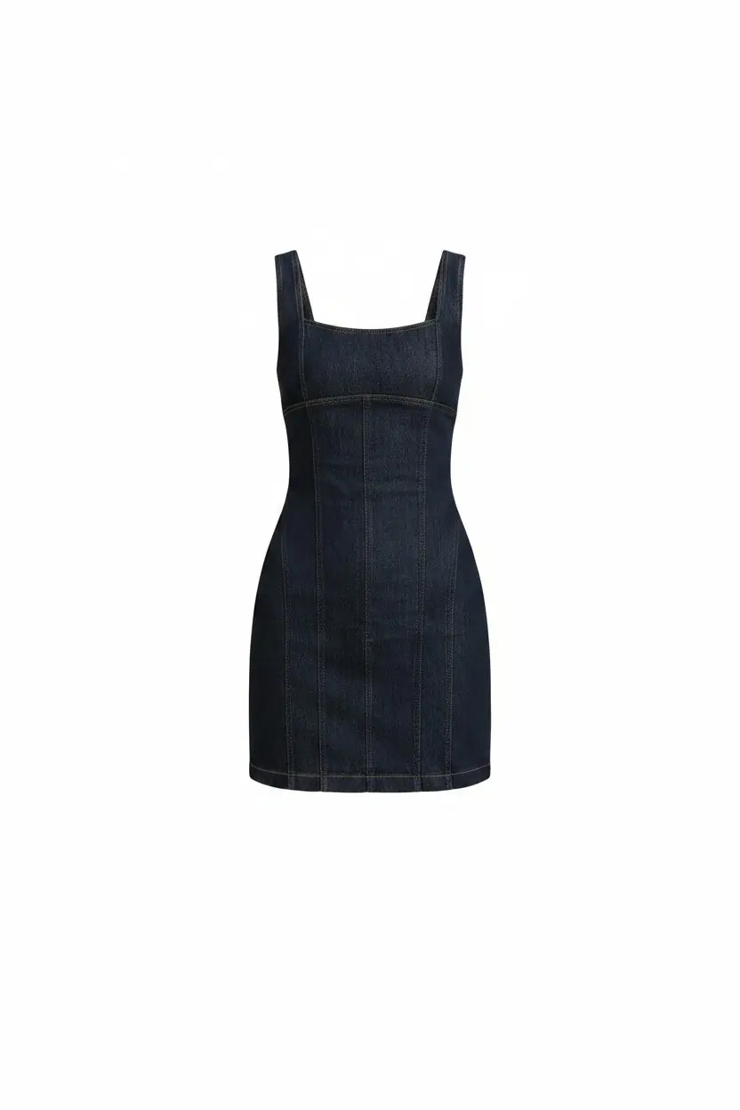 Askılı Denim Mini Elbise