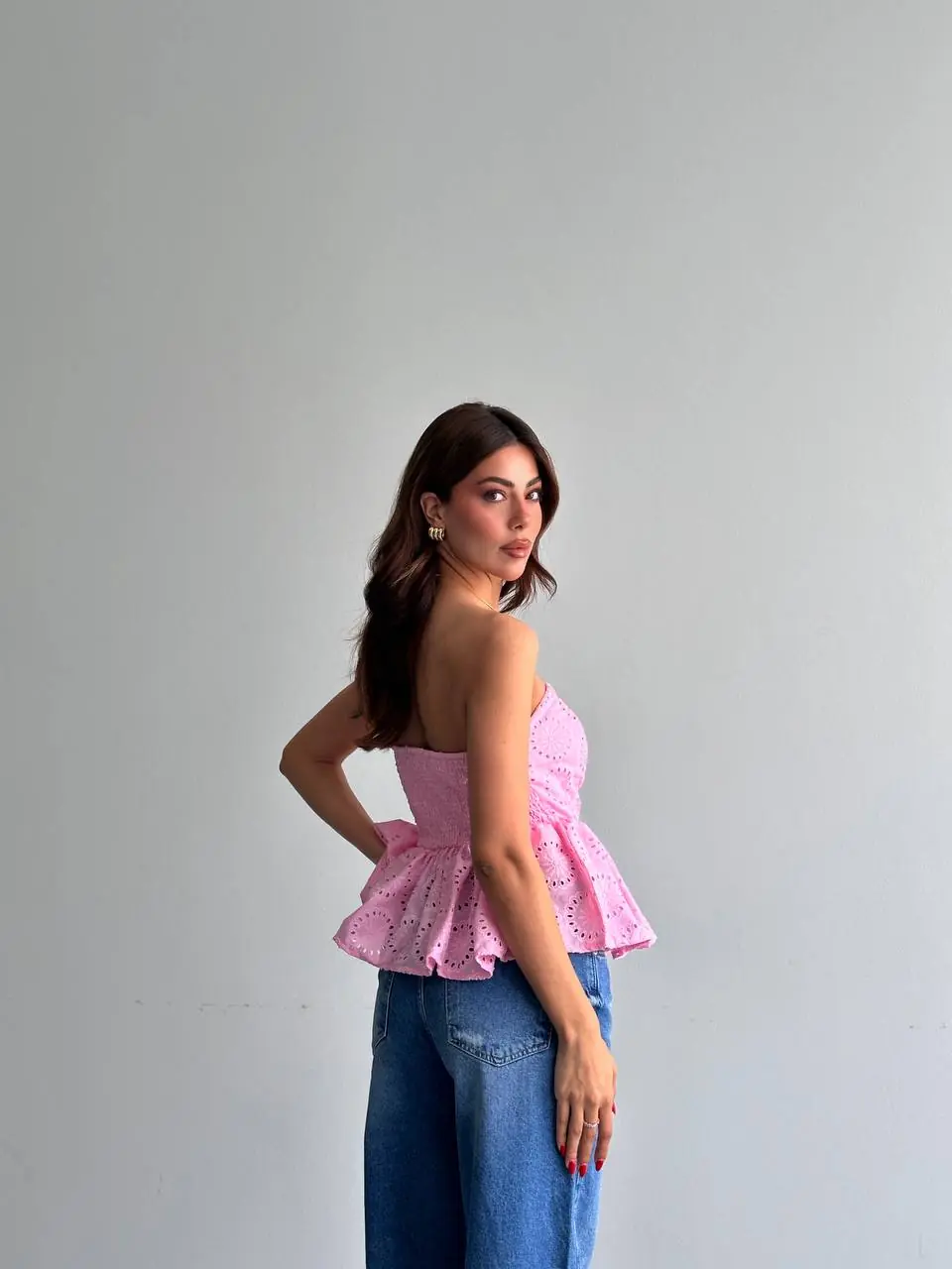 Pembe Fisto Straplez Bluz