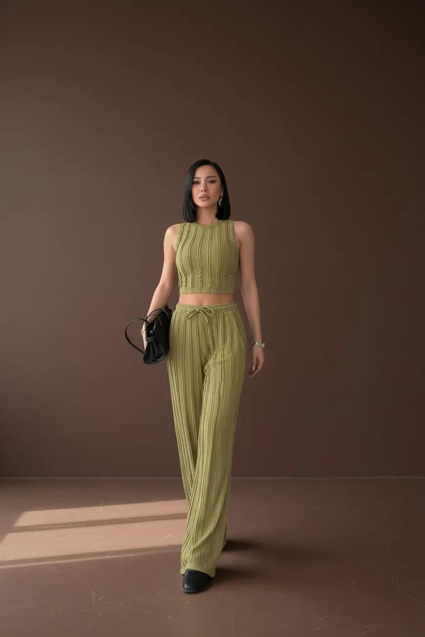 Ürün görseli: Halter Yaka Fitilli Pantolon Takım