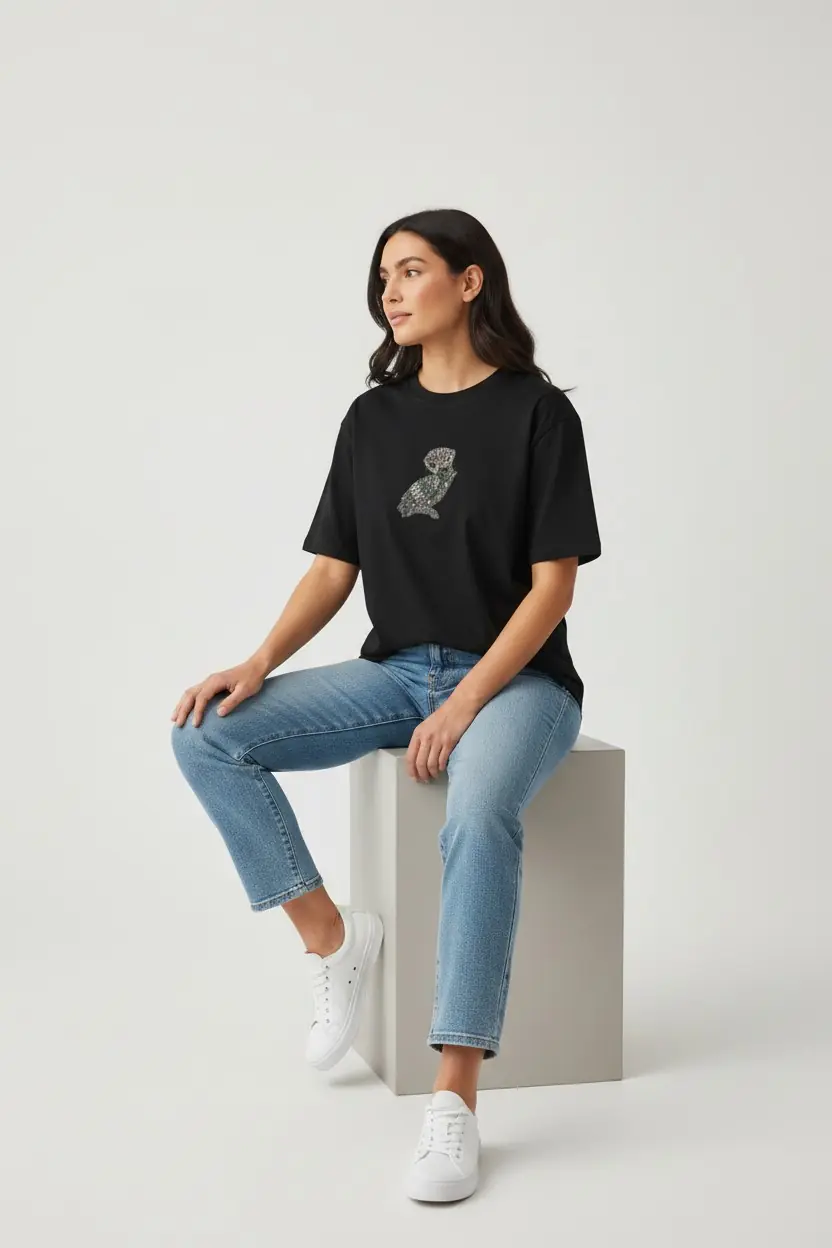 Ürün görseli: Taş İşlemeli Basic Siyah T-Shirt
