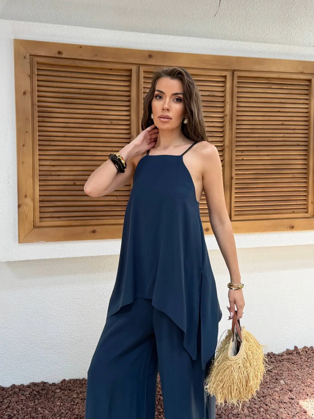 Lacivert Askılı Tulum