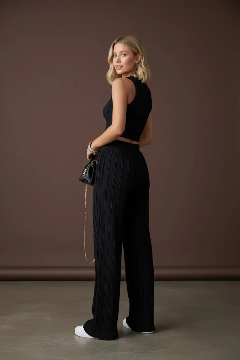 Halter Yaka Fitilli Pantolon Takım
